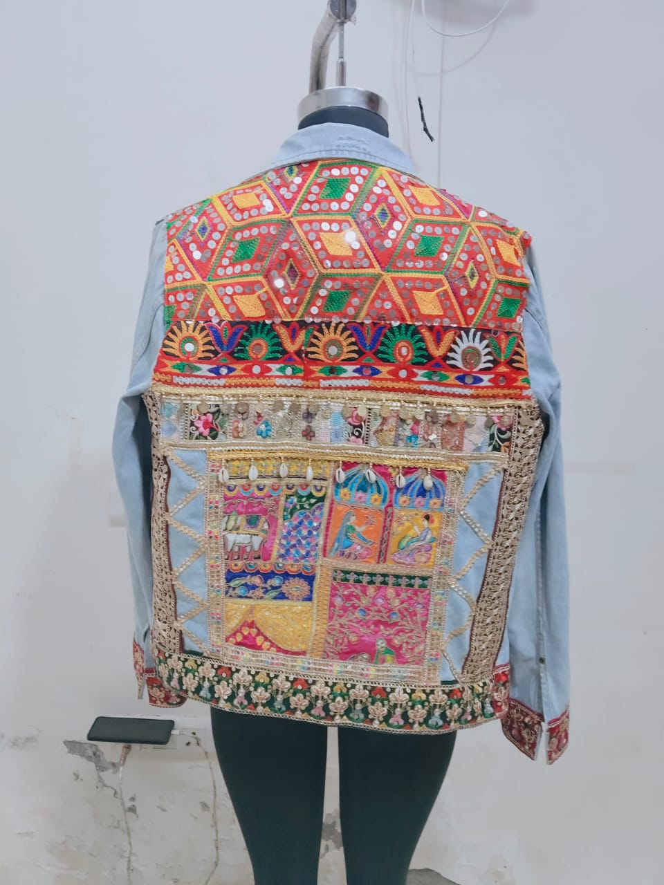 Men’s Denim Jacket with Jaipuri Patchwork & Hand Embroidery Detailing