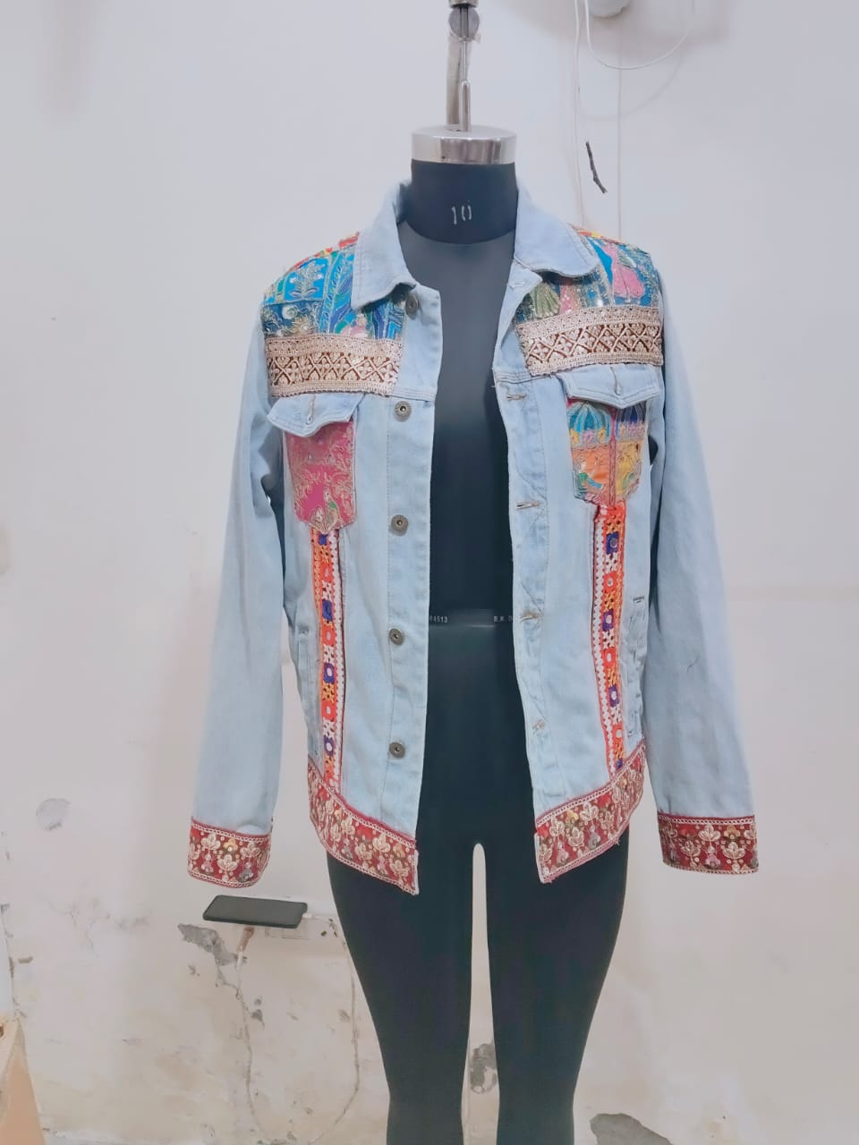 Men’s Denim Jacket with Jaipuri Patchwork & Hand Embroidery Detailing