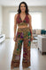 Festive Bohemian Velvet Embroidered Halter Top & Wide-Leg Pants Set