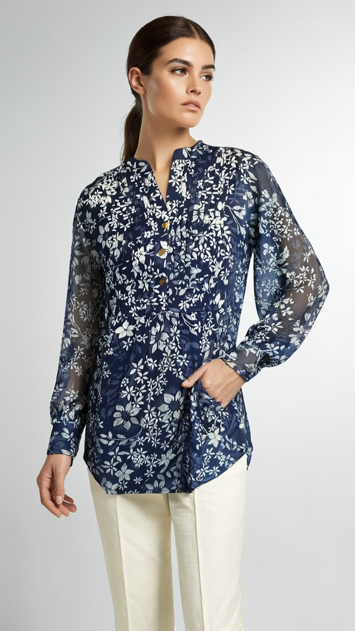 Blue Bloom – Floral Printed Cotton Kurti