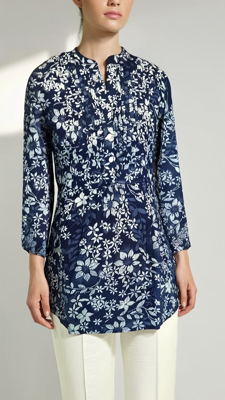 Blue Bloom – Floral Printed Cotton Kurti