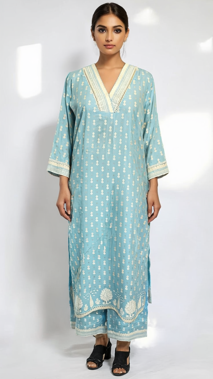Graceful Charm – Cotton Kurti with Palazzo Set