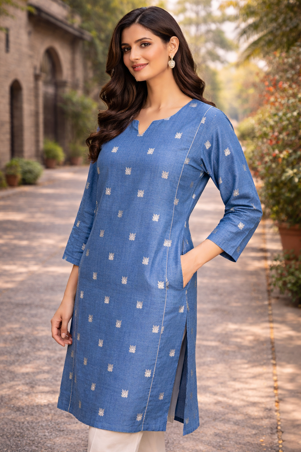 Blue Printed Straight Kurta
