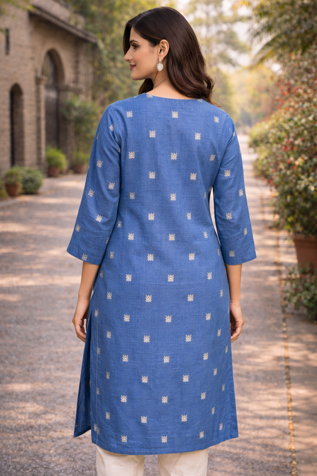 Blue Printed Straight Kurta