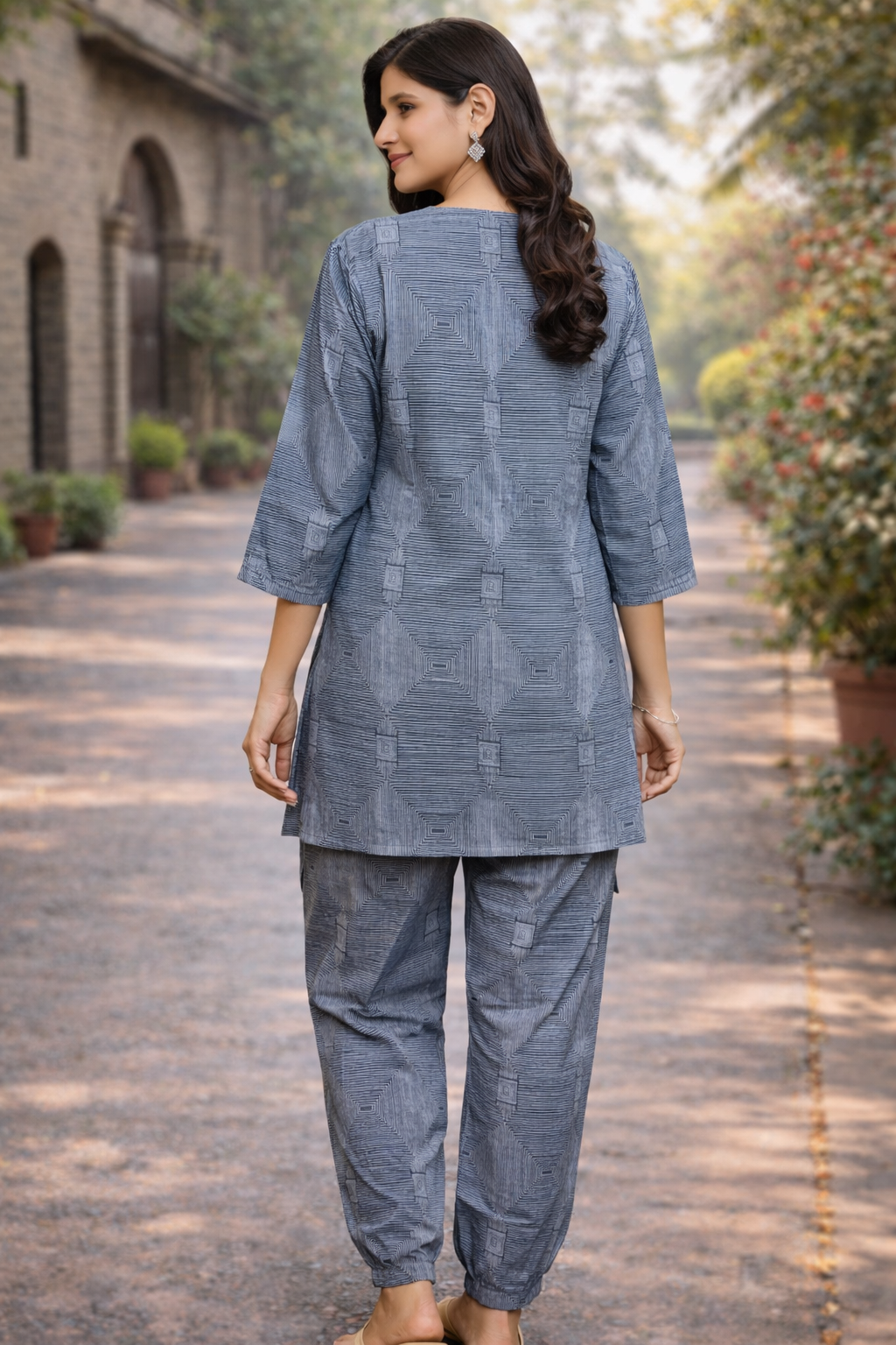 Grey Printed Kurta Pant Set