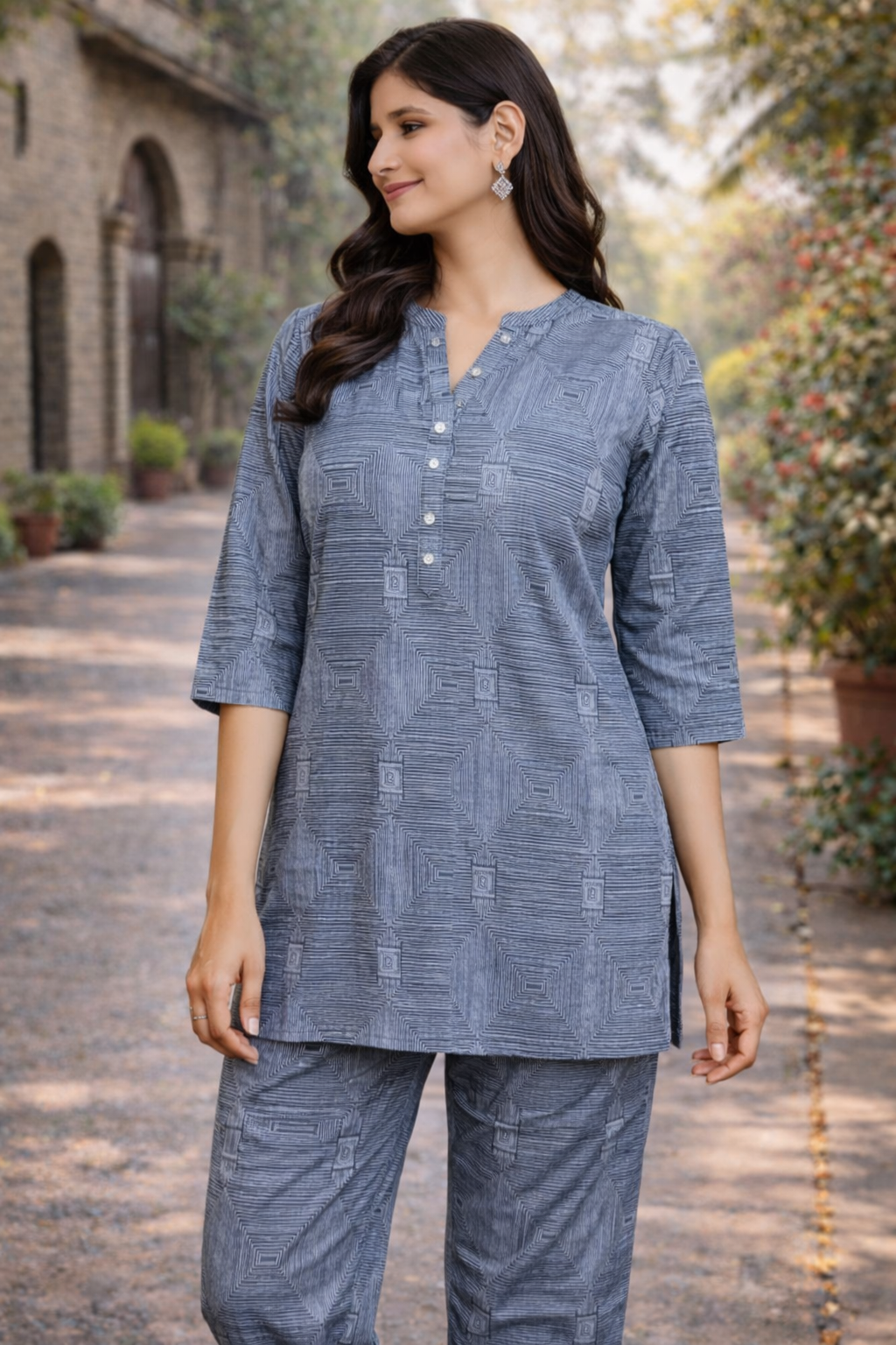 Grey Printed Kurta Pant Set