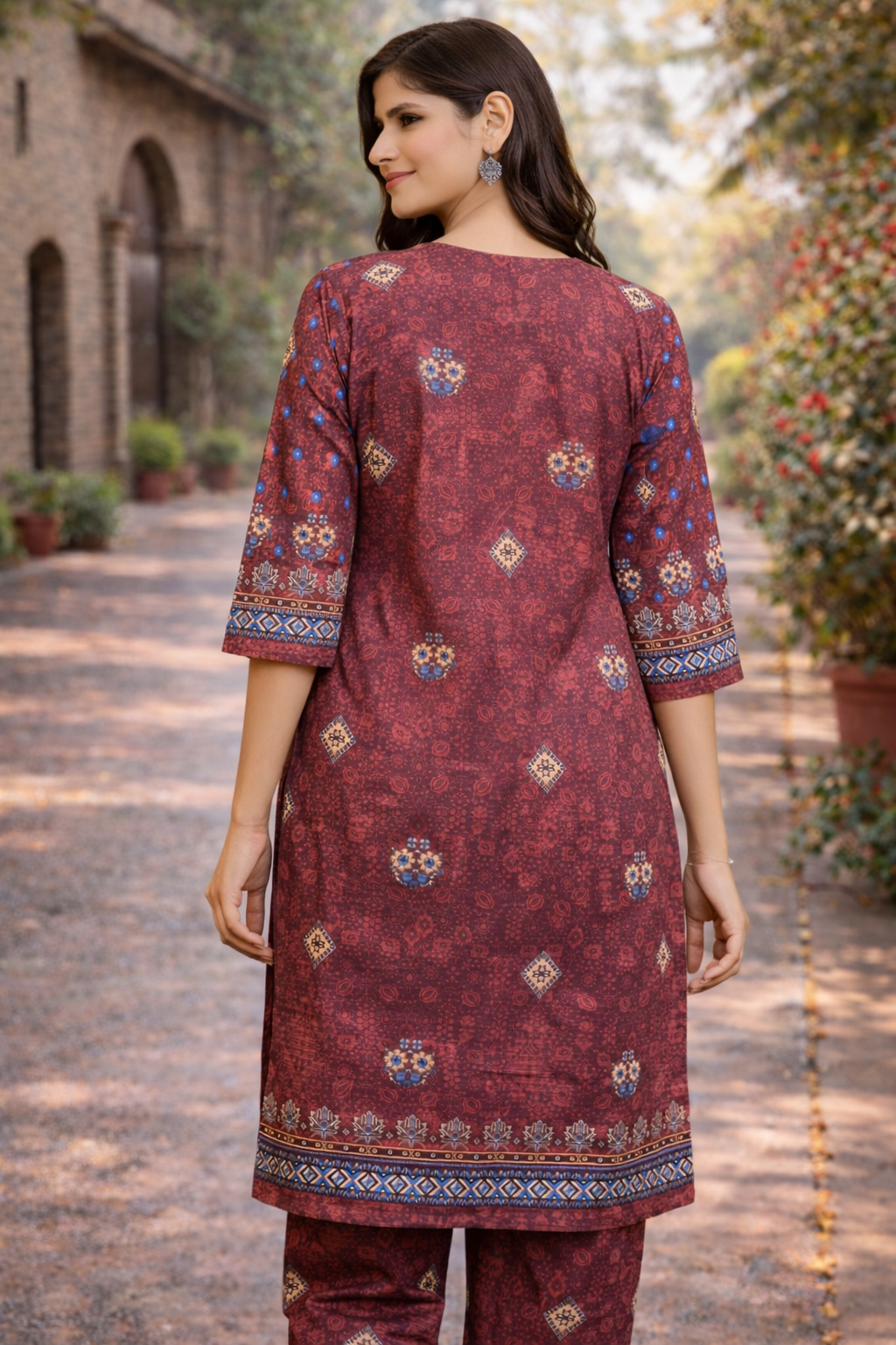 Maroon Ethnic Printed Kurta Set