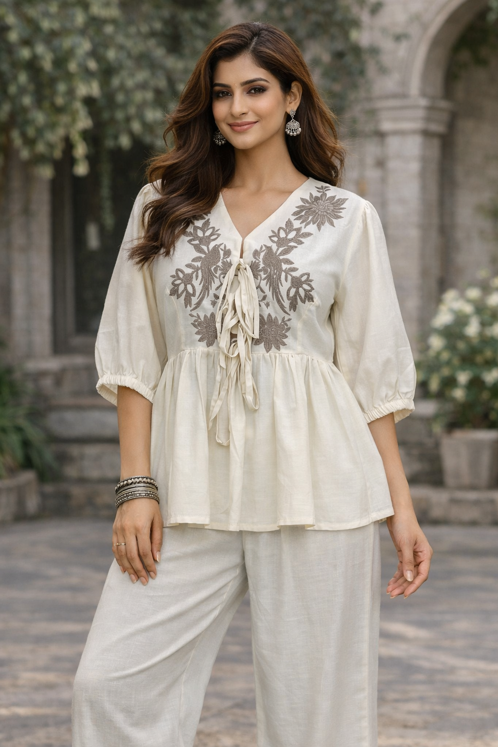 Off-White Embroidered Co-Ord Set