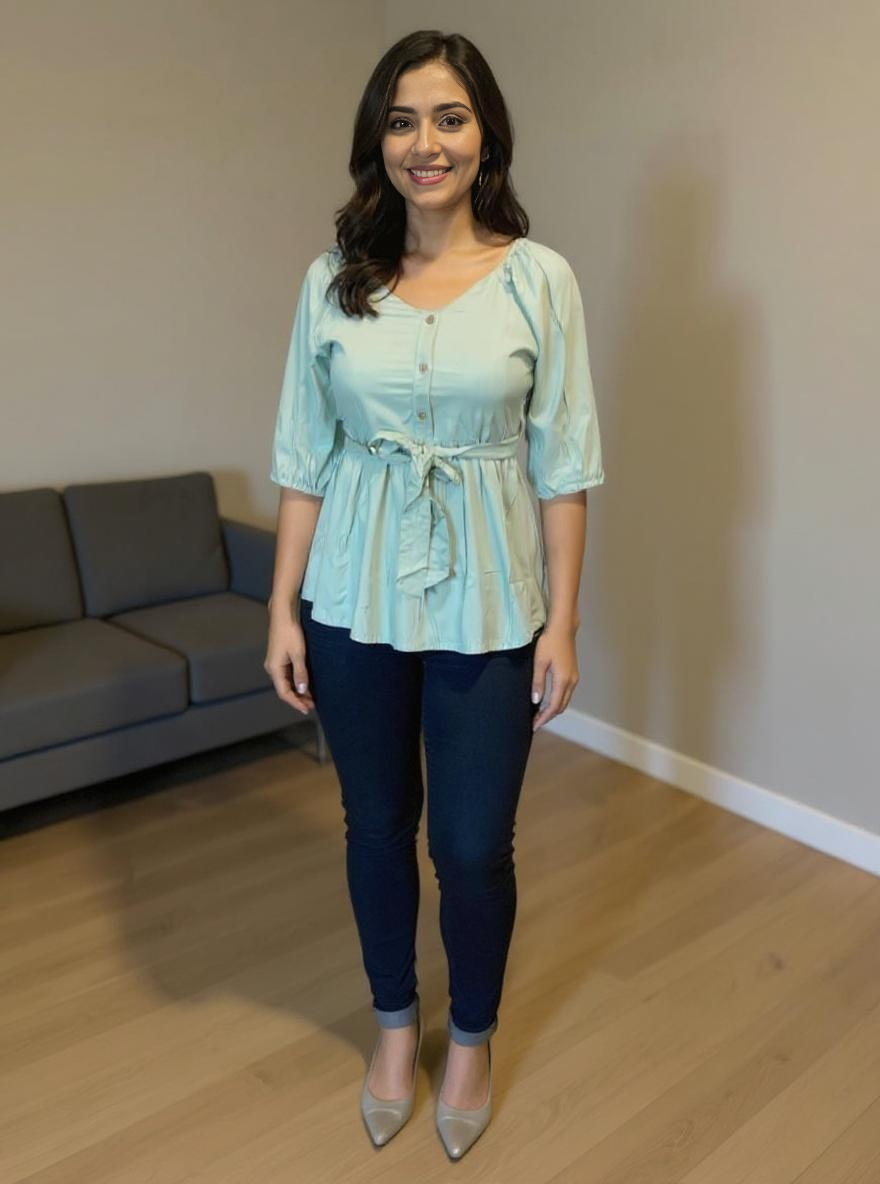 Aqua Sky Cotton Peplum Top