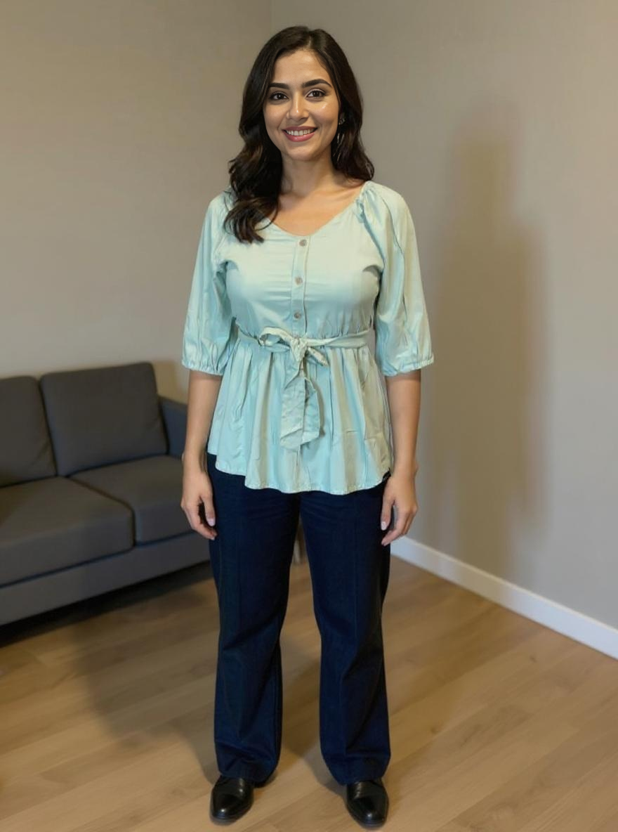 Aqua Sky Cotton Peplum Top