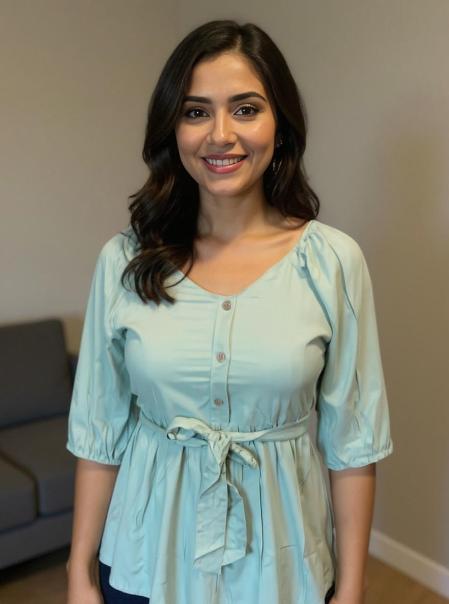 Aqua Sky Cotton Peplum Top