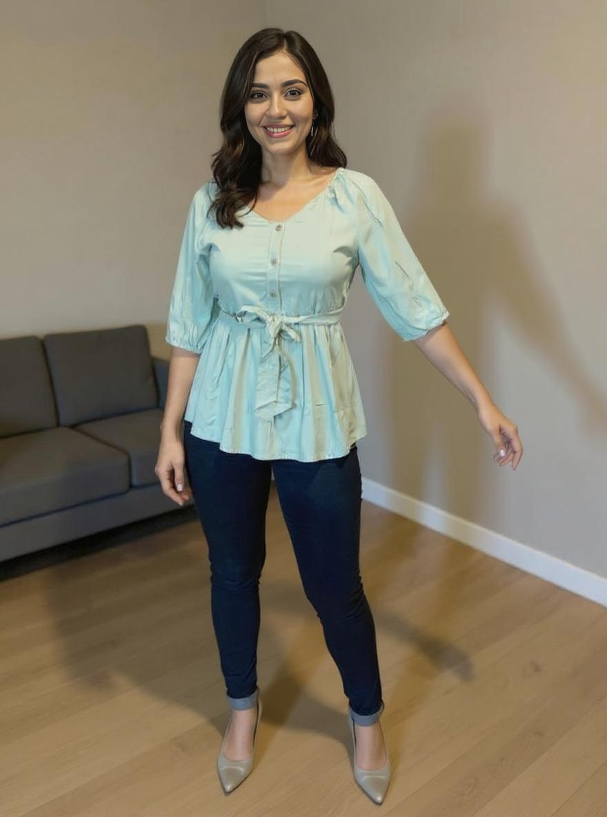 Aqua Sky Cotton Peplum Top