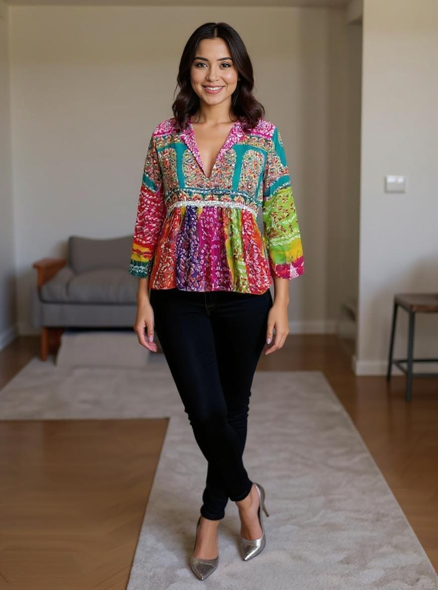 Boho Multicolor Mirror Work Peplum Kurti