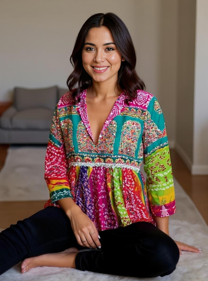 Boho Multicolor Mirror Work Peplum Kurti