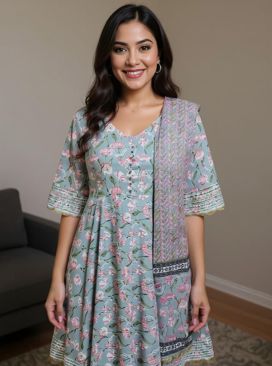 Blush Bloom Printed Kurta Set