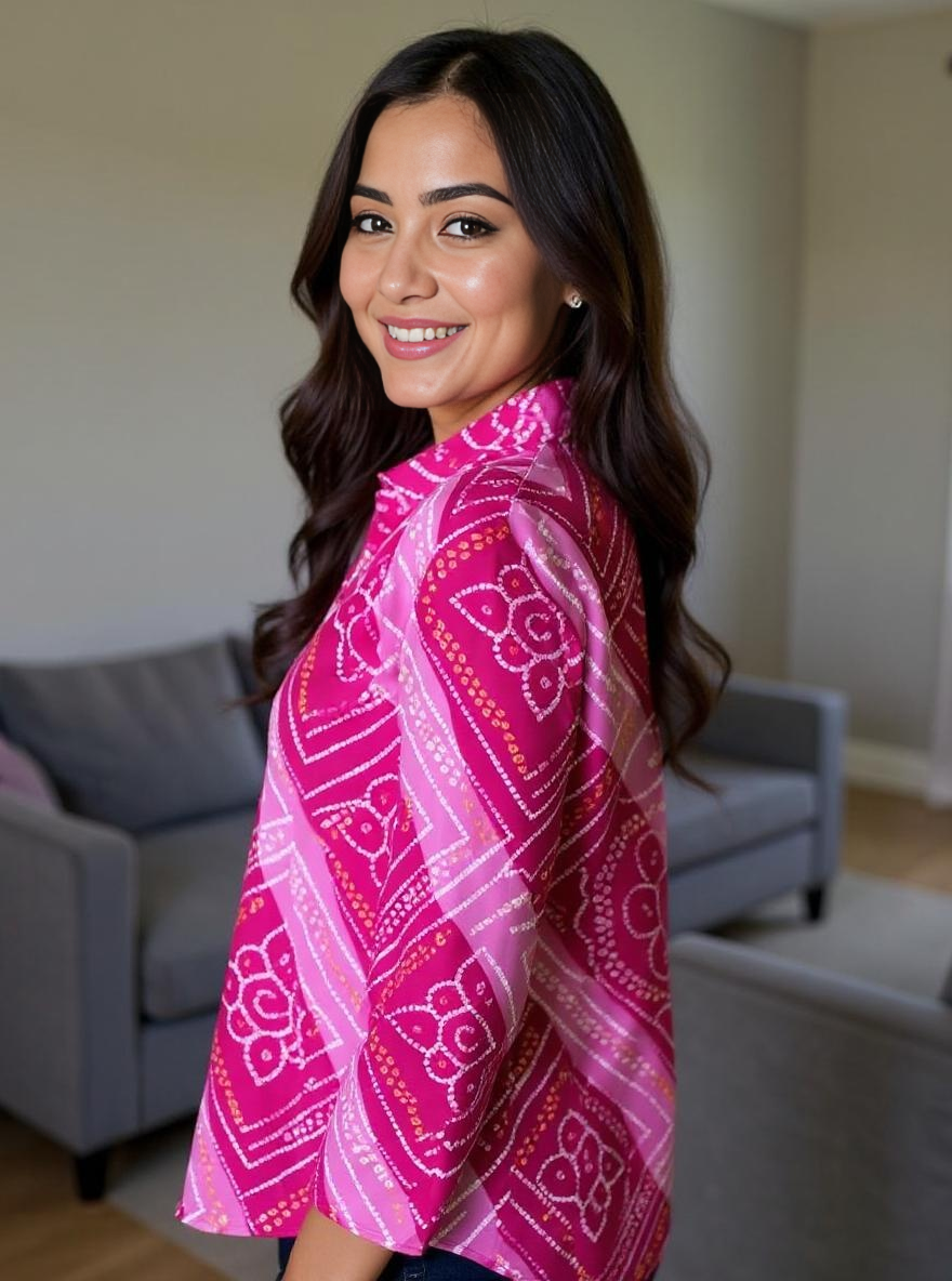 Pink Bandhani-Inspired Button Down Shirt