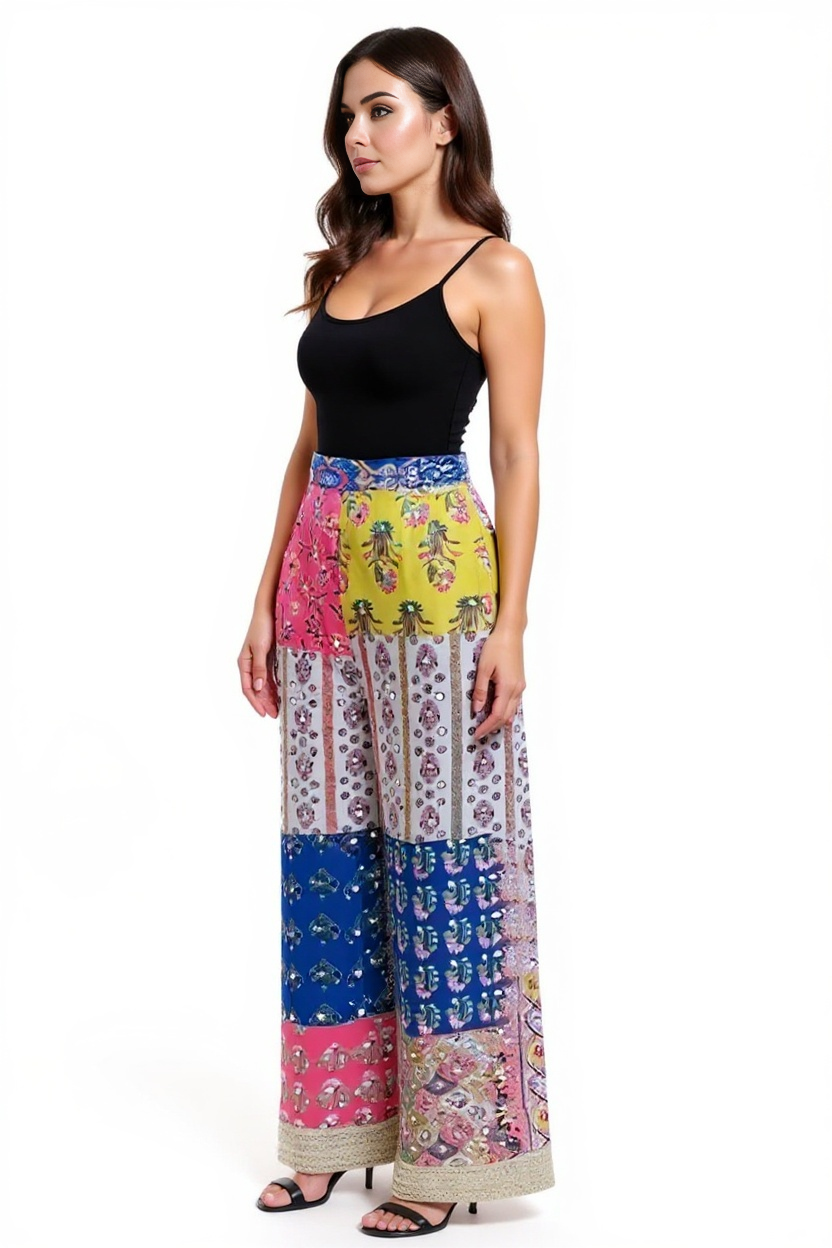 White Dazzle Pant Patchwork Hand Embroidery