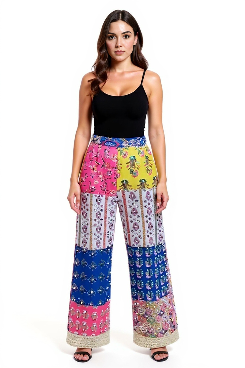 White Dazzle Pant Patchwork Hand Embroidery