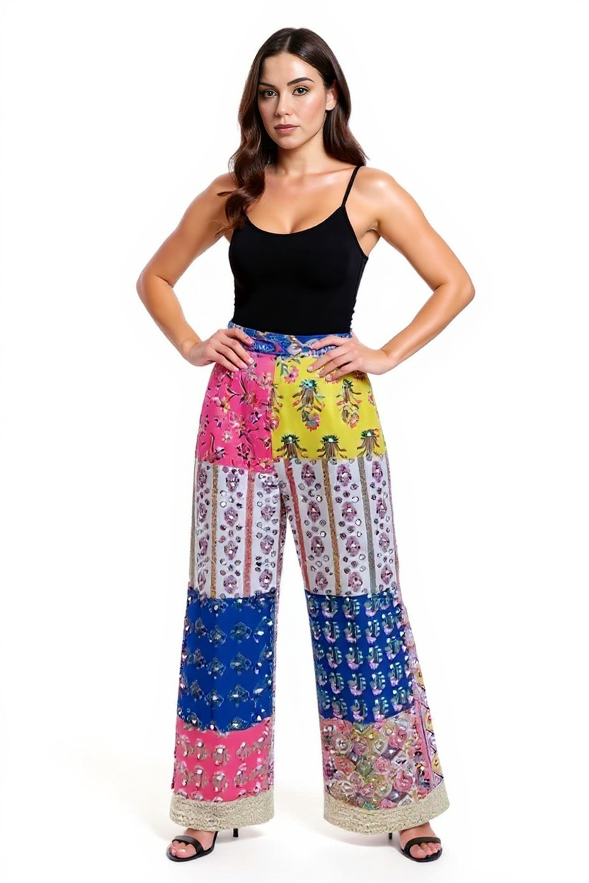 White Dazzle Pant Patchwork Hand Embroidery