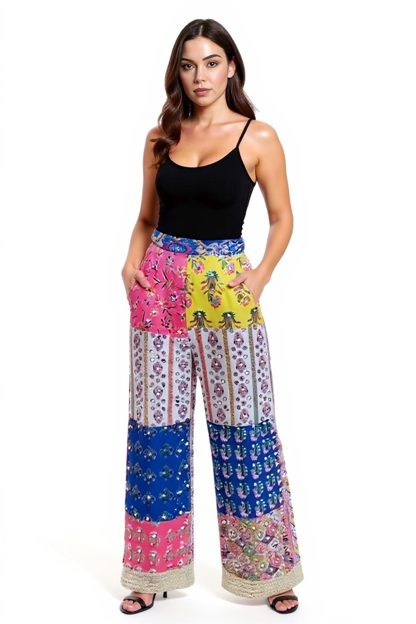 White Dazzle Pant Patchwork Hand Embroidery