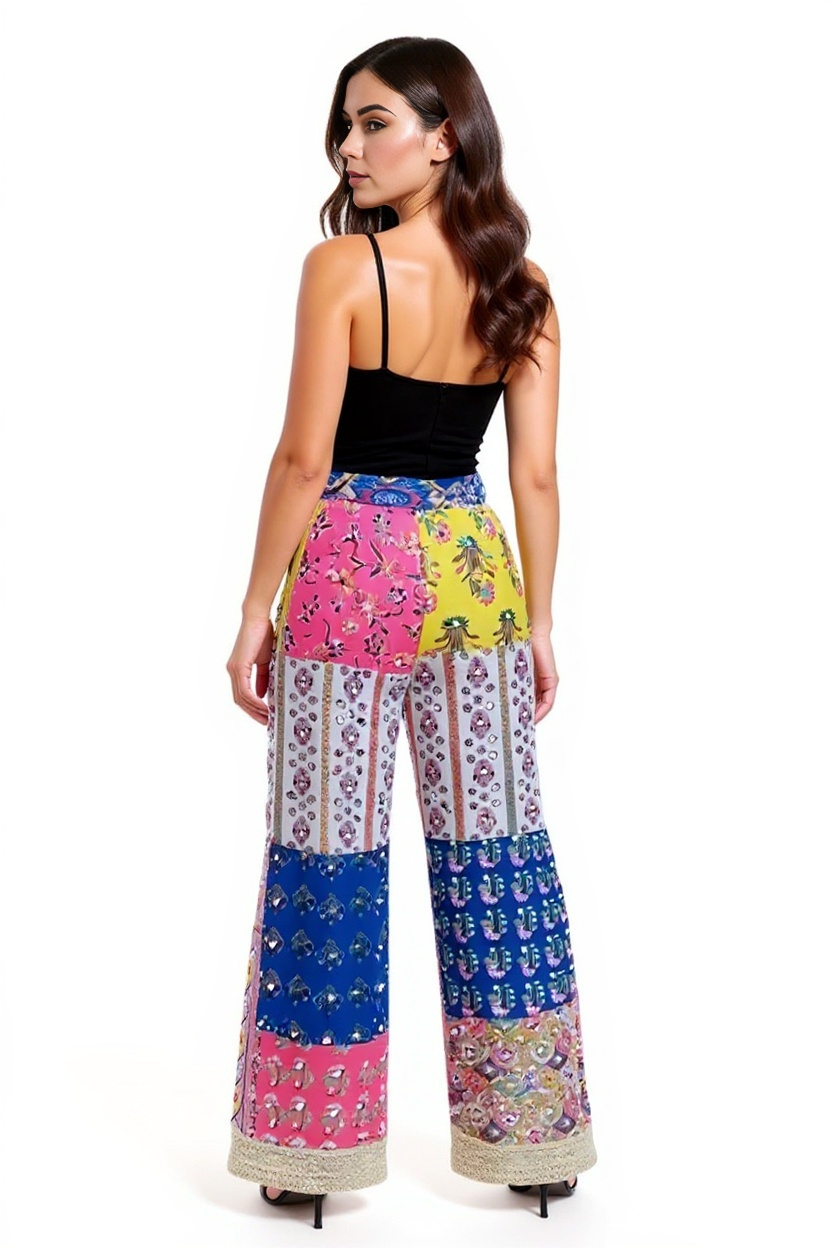 White Dazzle Pant Patchwork Hand Embroidery