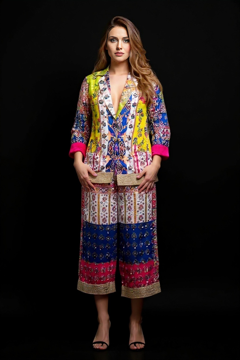 Blazer Set Multicolor Boho Fusion Printed