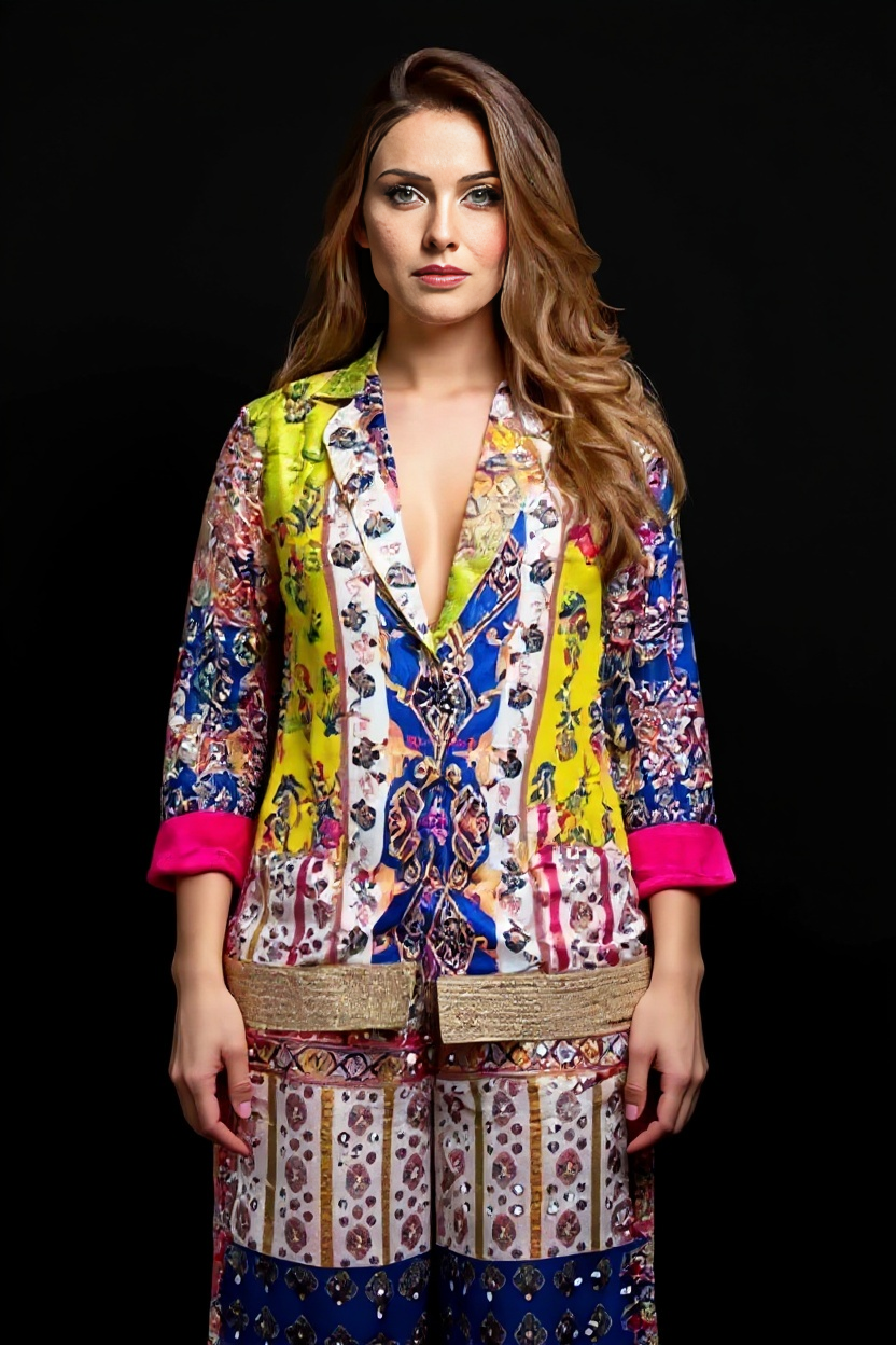 Blazer Set Multicolor Boho Fusion Printed
