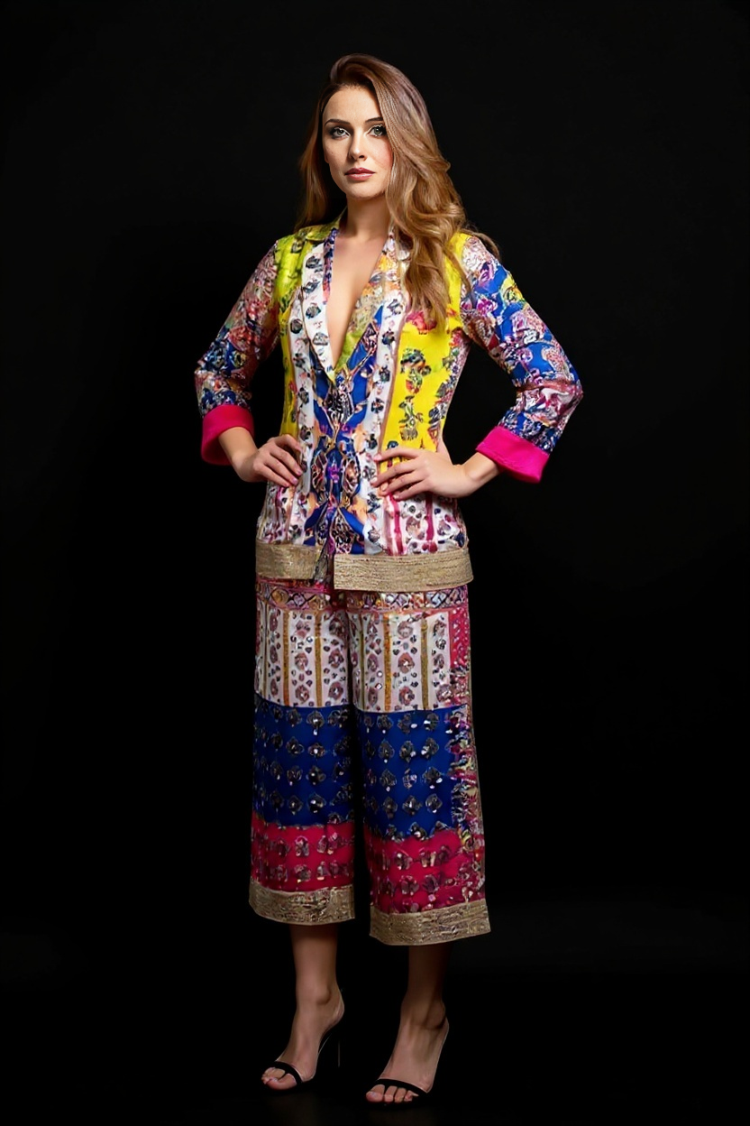 Blazer Set Multicolor Boho Fusion Printed