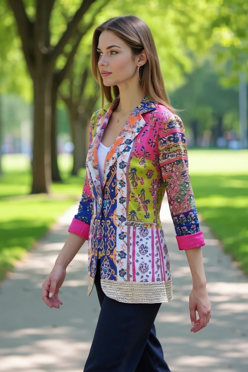 Multicolor Patchwork Mirror Work Blazer – Boho Chic Statement Jacket