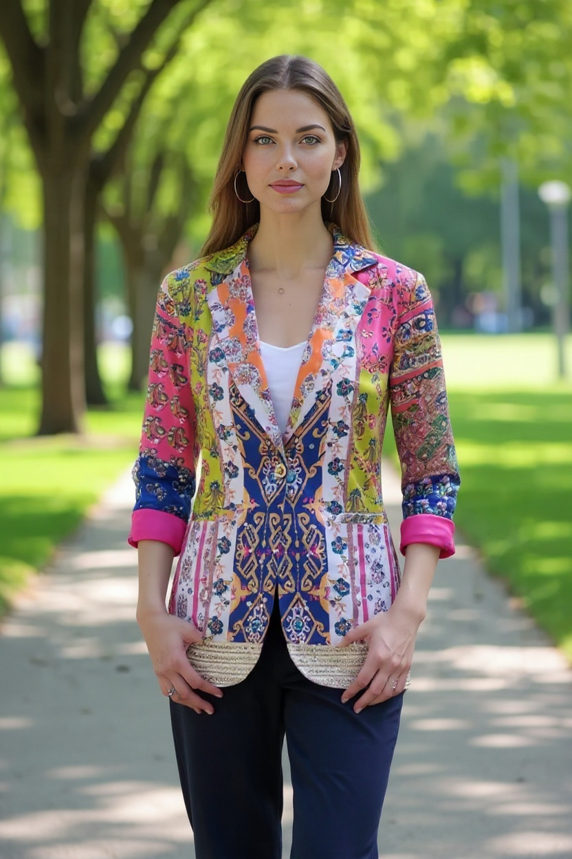 Multicolor Patchwork Mirror Work Blazer – Boho Chic Statement Jacket