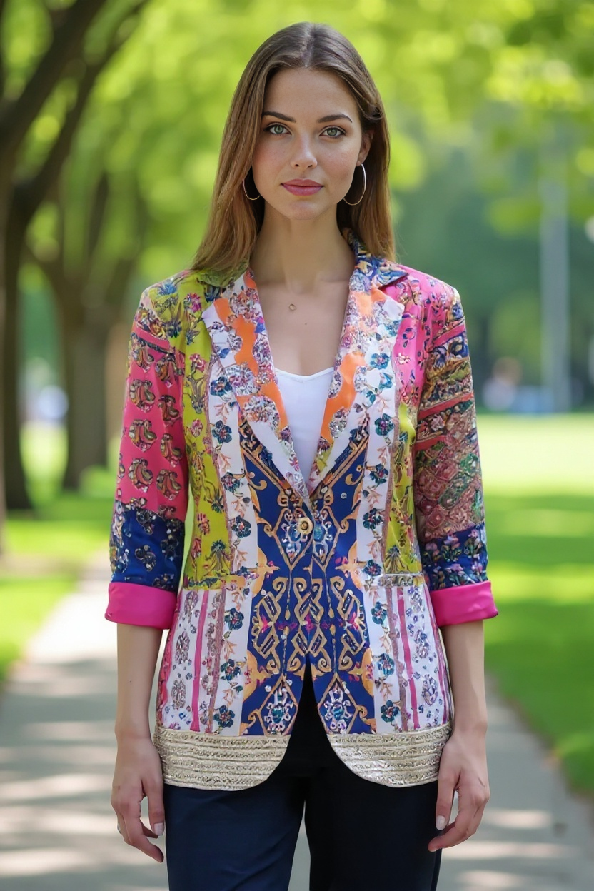 Multicolor Patchwork Mirror Work Blazer – Boho Chic Statement Jacket