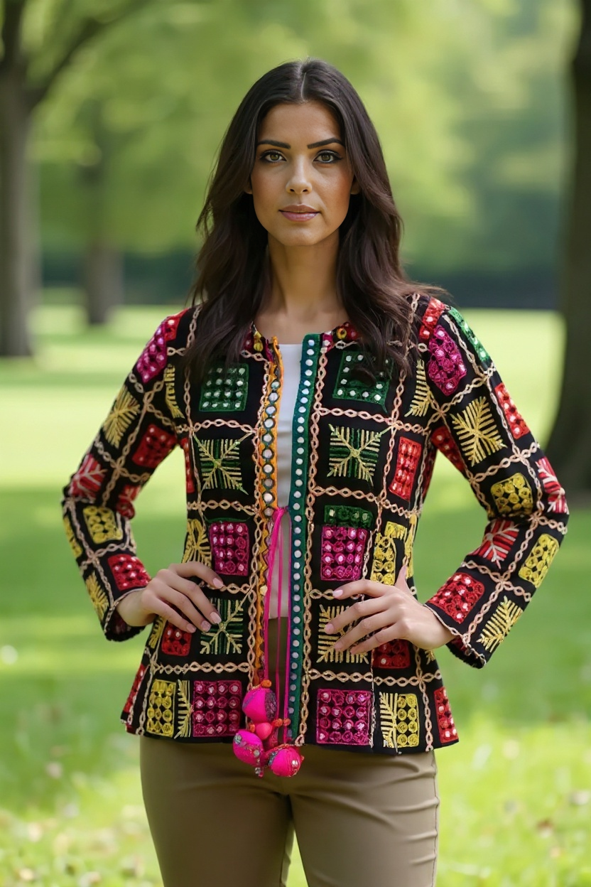 Boho Phulkari Mirror Work Kurti – Multicolor Embroidered Jacket Style
