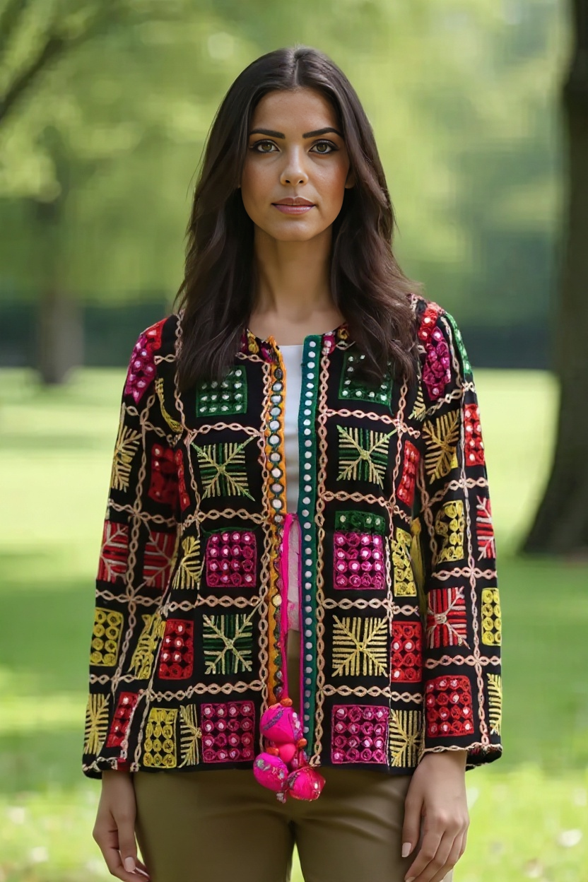 Boho Phulkari Mirror Work Kurti – Multicolor Embroidered Jacket Style