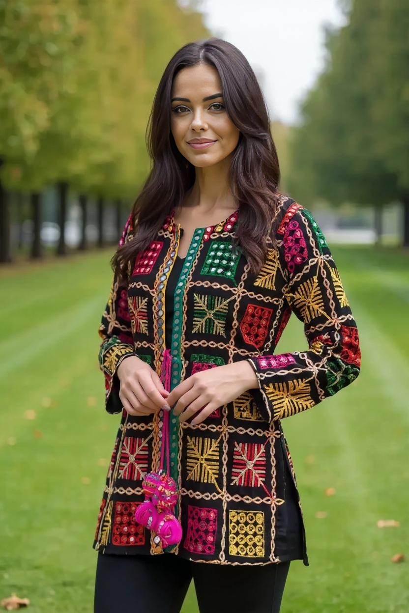 Boho Phulkari Mirror Work Kurti – Multicolor Embroidered Jacket Style