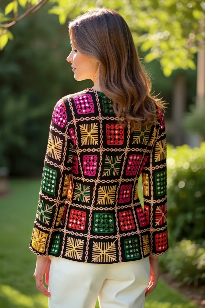 Boho Phulkari Mirror Work Kurti – Multicolor Embroidered Jacket Style