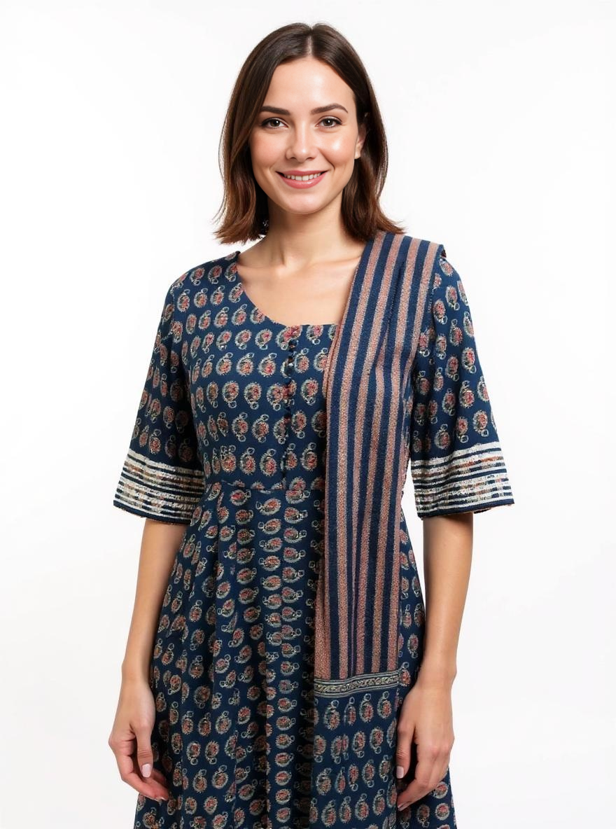 Teal Blossom Cotton Kurta Set