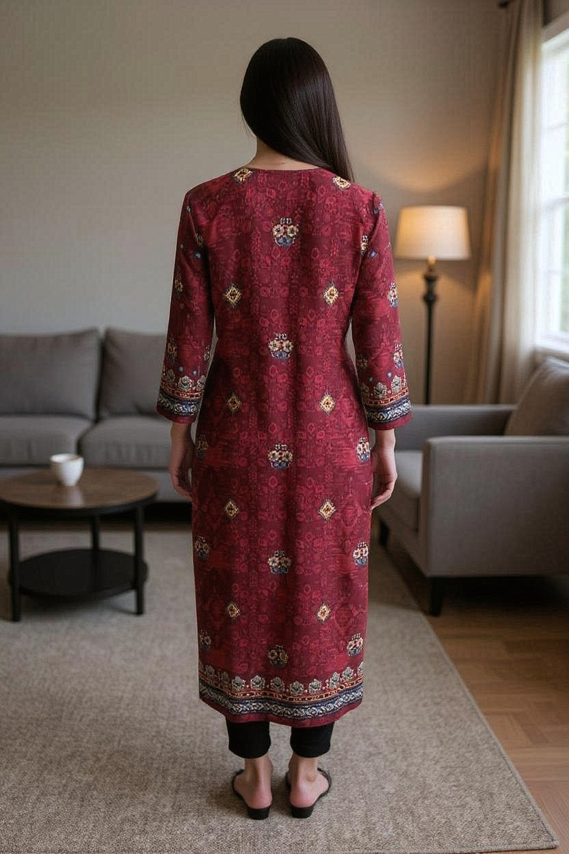 Maroon Traditional Printed Kurta Set