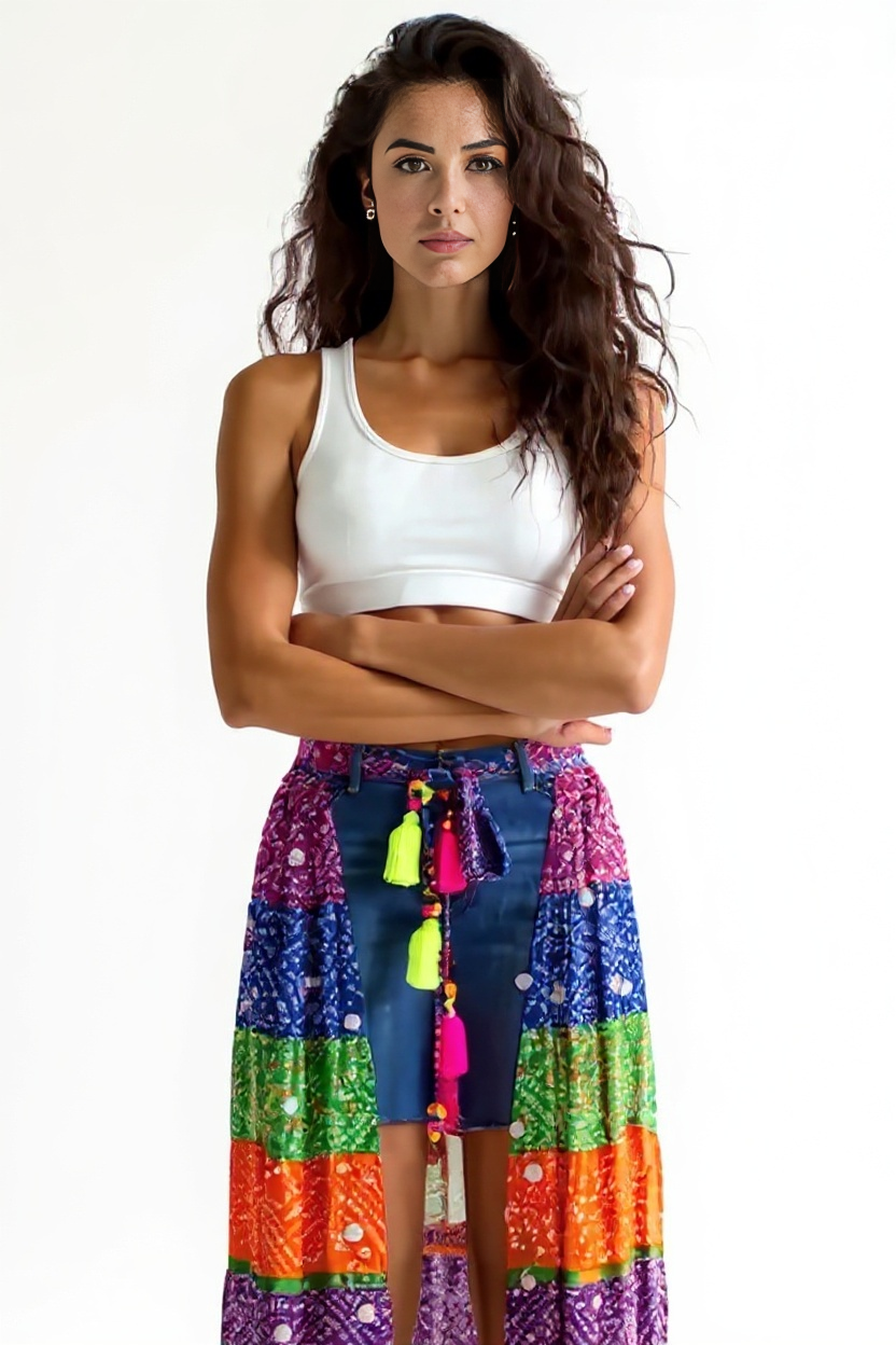 Multi-Color Bandhini Layered Skirt with Tassel