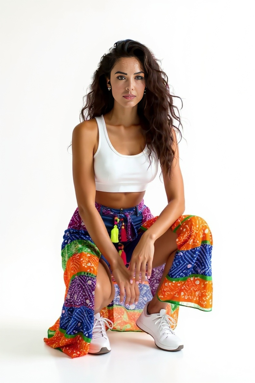 Multi-Color Bandhini Layered Skirt with Tassel