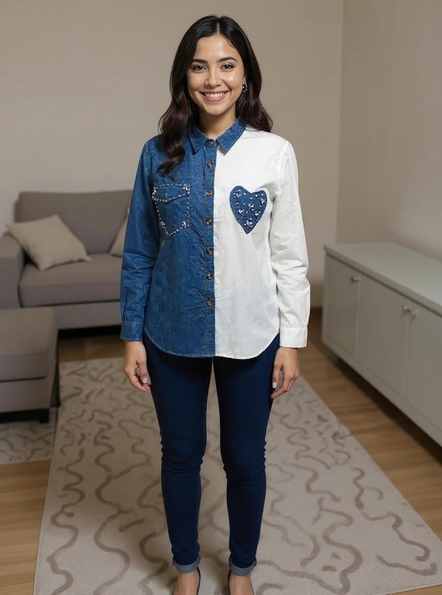 Vibrant Boho Fusion Hand-Embroidered Shirt – Mirror Work & Patch Detailing