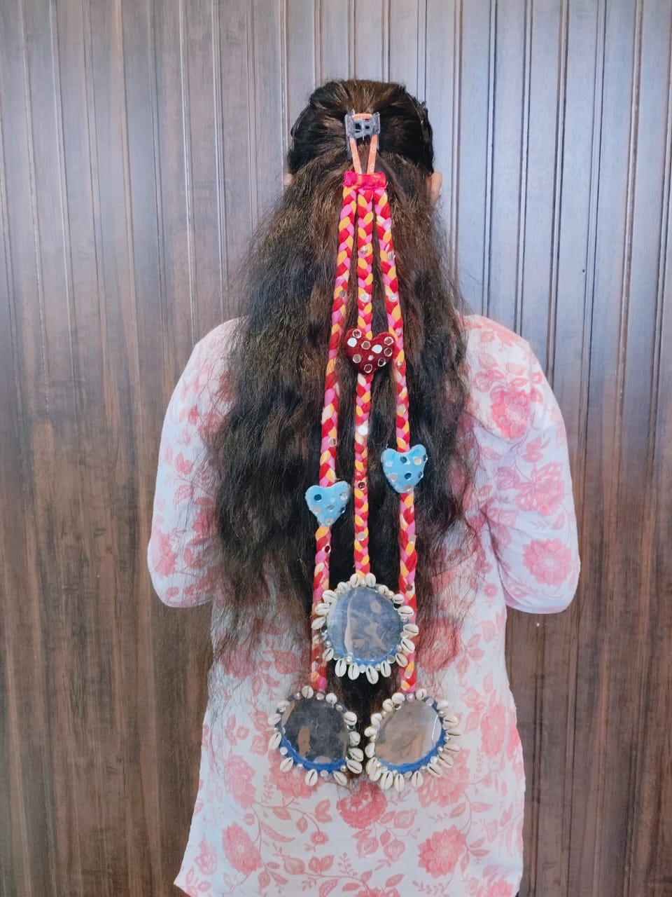 Boho Braided Hair Accessory with Mirror & Shell Embellishments