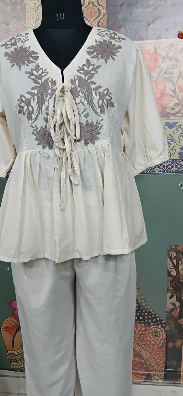 Off-White Embroidered Co-Ord Set