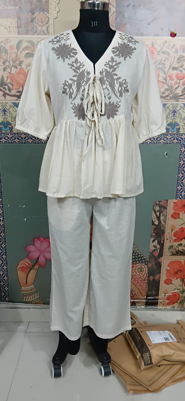 Off-White Embroidered Co-Ord Set