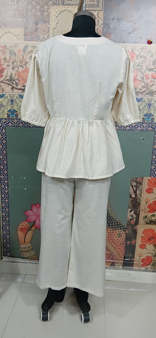 Off-White Embroidered Co-Ord Set