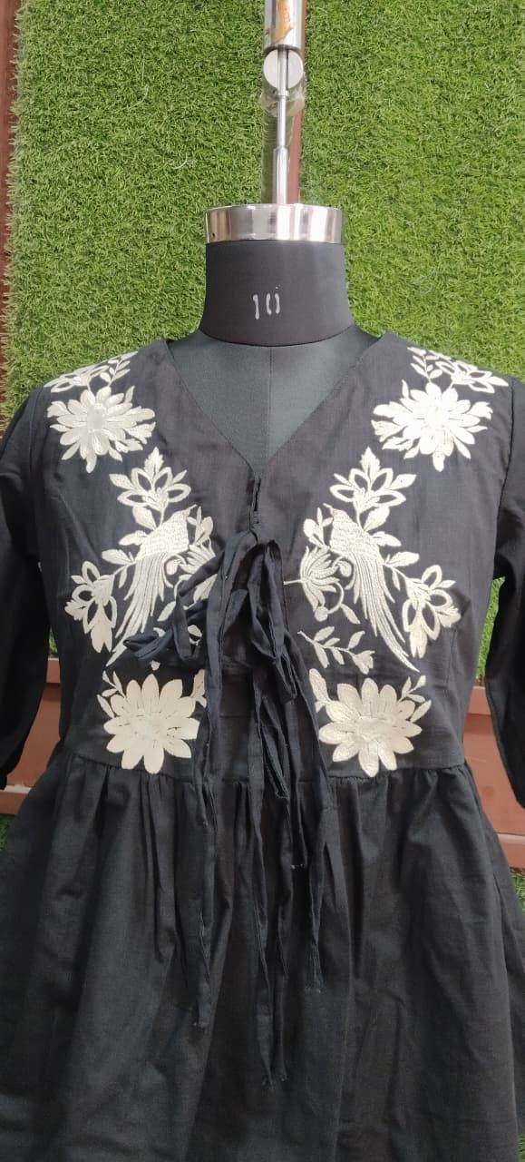 Black Embroidered Peplum Kurti