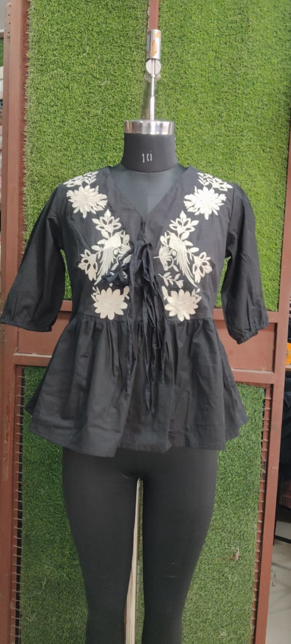 Black Embroidered Peplum Kurti