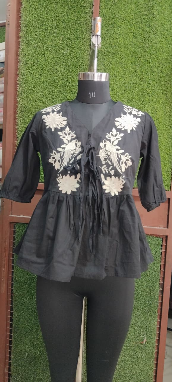 Black Embroidered Peplum Kurti