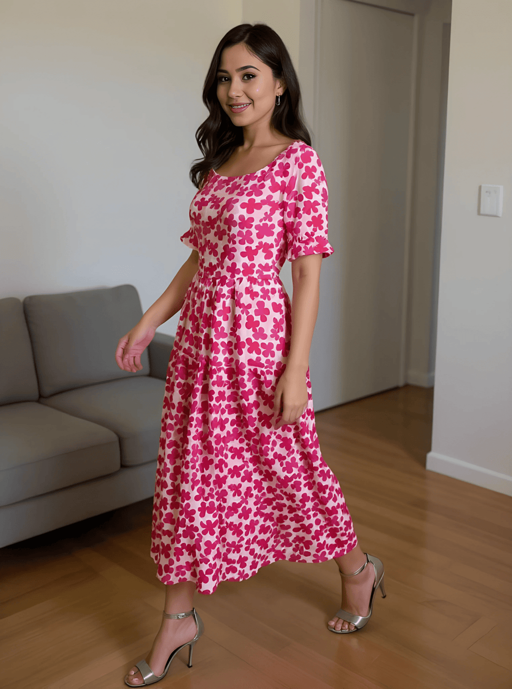 Blush Bloom Pink Floral Midi Dress – Summer Breeze Collection