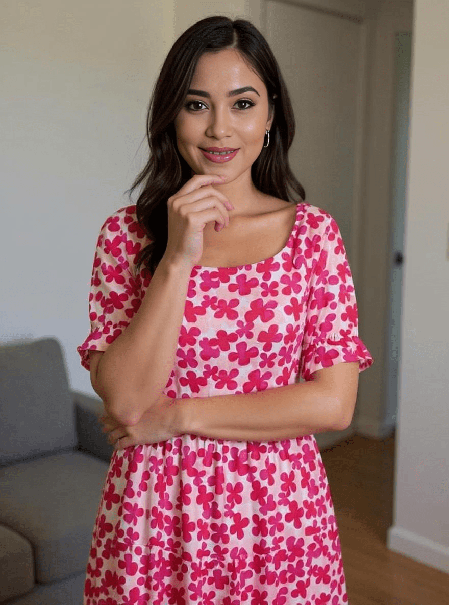 Blush Bloom Pink Floral Midi Dress – Summer Breeze Collection