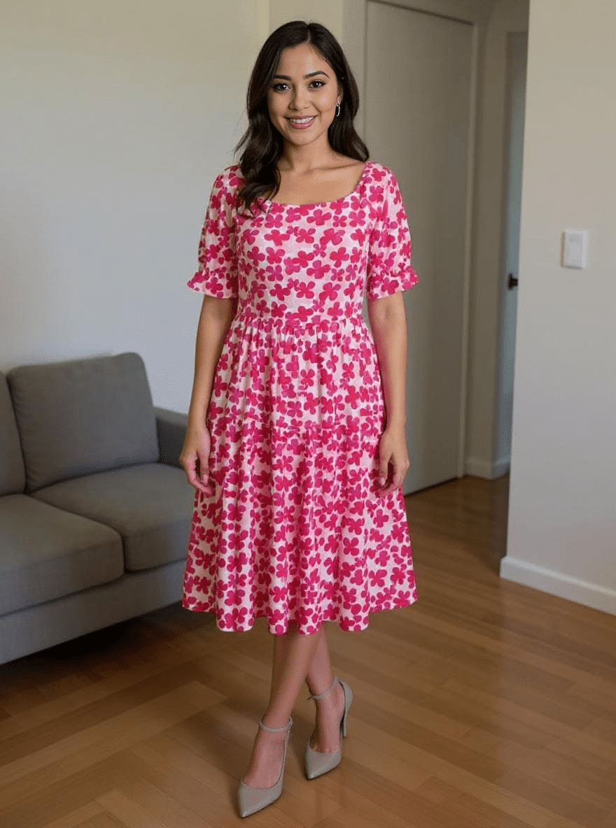 Blush Bloom Pink Floral Midi Dress – Summer Breeze Collection